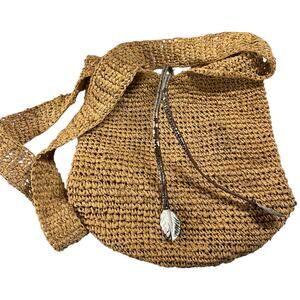 Flora Bella Woven Straw Crossbody Purse Suede Lined Shell Tassel Bag